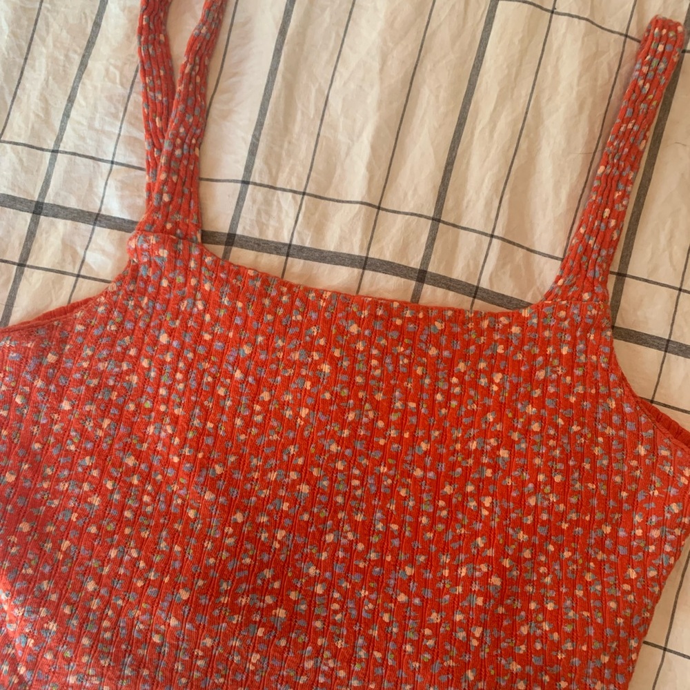 American Eagle Orange Floral Crop Top